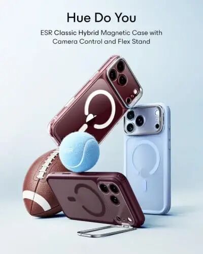 ESR Classic Hybrid for iPhone 18 Pro/17 Pro Case with Flex Stand | Long-Lasting Anti-Yellowing, Camera Kickstand, Compatible with MagSafe, 4X Military-Grade Protection, Frosted Burgundy - ESR (1)