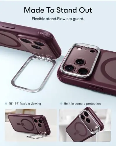 ESR Classic Hybrid for iPhone 18 Pro/17 Pro Case with Flex Stand | Long-Lasting Anti-Yellowing, Camera Kickstand, Compatible with MagSafe, 4X Military-Grade Protection, Frosted Burgundy - 3