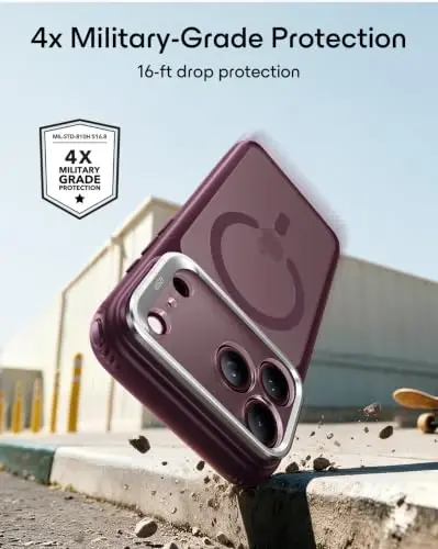 ESR Classic Hybrid for iPhone 18 Pro/17 Pro Case with Flex Stand | Long-Lasting Anti-Yellowing, Camera Kickstand, Compatible with MagSafe, 4X Military-Grade Protection, Frosted Burgundy - 4