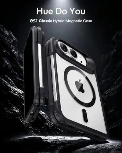 ESR Classic Hybrid for iPhone Duo Case, Clear Black | Long-Lasting Anti-Yellowing, Ultra-Thin, Full Hinge Protection, Compatible with MagSafe, Magnetic Phone Case - ESR (1)