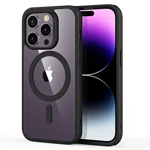 ESR Classic Hybrid Magnetic Case with HaloLock, iPhone 14 Pro Max Case uchun MagSafe simsiz zaryadlash bilan mos, zarbga chidamli harbiy standart himoya, tirnalishga chidamli orqa, shaffof qora - ESR