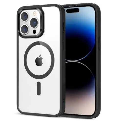 ESR Classic Hybrid Magnetic Case with HaloLock, iPhone 14 Pro Max Case uchun MagSafe simsiz zaryadlash bilan mos, zarbga chidamli harbiy standart himoya, tirnalishga chidamli orqa, shaffof qora 