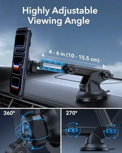 ESR Dashboard Magnetic Phone Holder for Car, for MagSafe Car Mount, Windshield Vacuum Car Mount for iPhone 17/16/16e/15/14/13/12, Samsung, Pixel 10, Charging Not Supported, 2 Metal Rings Included - 5