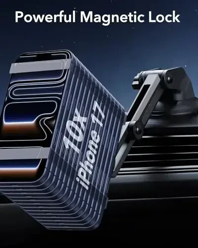 ESR Dashboard Magnetic Phone Holder for Car, for MagSafe Car Mount, Windshield Vacuum Car Mount for iPhone 17/16/16e/15/14/13/12, Samsung, Pixel 10, Charging Not Supported, 2 Metal Rings Included - 4