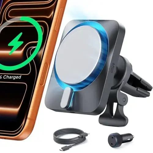 ESR для 15W MagSafe автомобильного крепления-зарядного устройства с CryoBoost, сделано для Apple-Certified, для MagSafe автомобильного крепления, магнитное беспроводное автомобильное зарядное устройство для iPhone 17/16/15/14/13/12, быстрая зарядка, зарядное устройство с охлаждением телефона - ESR