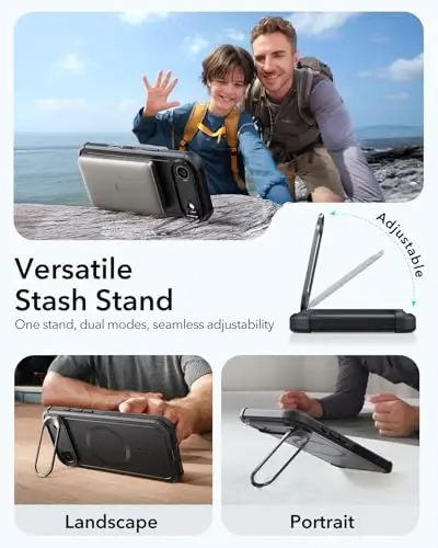 ESR для чехла iPhone Air со складной подставкой, защита от падения по военному стандарту 7X, управление камерой, прочный чехол для телефона iPhone 17 Air, совместимый с аксессуарами MagSafe, серия Cyber, черный - 6