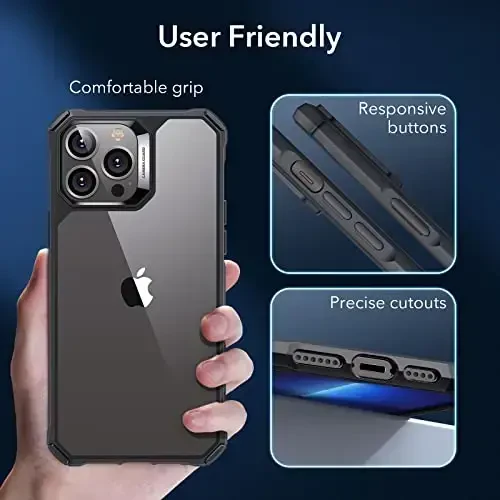 ESR для iPhone 13 Pro Max, защита военного класса с амортизирующими углами, устойчивая к царапинам и не желтеющая акриловая задняя панель, тонкий защитный чехол, серия Air-Armor, прозрачный черный - 6