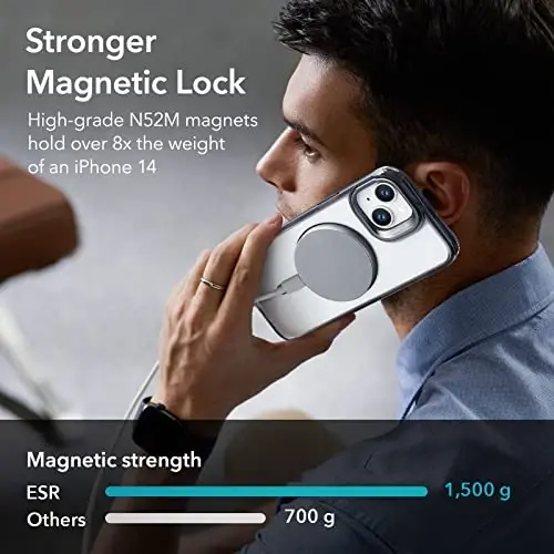 ESR для iPhone 13/iPhone 14, совместимый с MagSafe, встроенная кольцевая подставка для камеры, защита военного класса, магнитный чехол для iPhone 13/14, Classic Series, прозрачный черный - 3