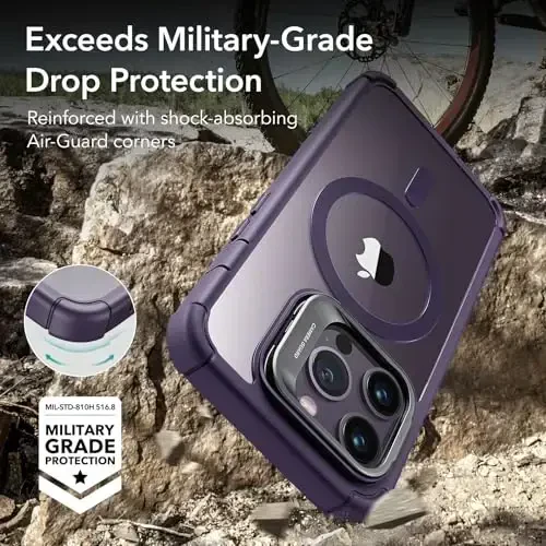 ESR для iPhone 14 Pro Case с подставкой, совместимый с MagSafe, противоударный чехол военного класса с защитой всего корпуса, встроенная защитная пленка для экрана из закаленного стекла 9H+, серия Armor, прозрачный фиолетовый - 8
