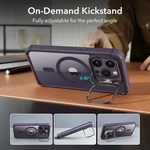 ESR для iPhone 14 Pro Case с подставкой, совместимый с MagSafe, противоударный чехол военного класса с защитой всего корпуса, встроенная защитная пленка для экрана из закаленного стекла 9H+, серия Armor, прозрачный фиолетовый - 9