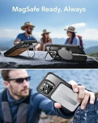 ESR для iPhone 14 Pro Max чехол с подставкой, совместимый с MagSafe, противоударный чехол военного класса Full-Body со встроенной защитной пленкой из закаленного стекла 9H+, серия Armor, прозрачный черный - 5