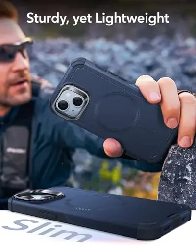 ESR для iPhone 15 чехол с подставкой, защита от падения с высоты 7 метров по военному стандарту, прочный магнитный чехол, совместим с аксессуарами MagSafe, Cyber Series, синий - 7