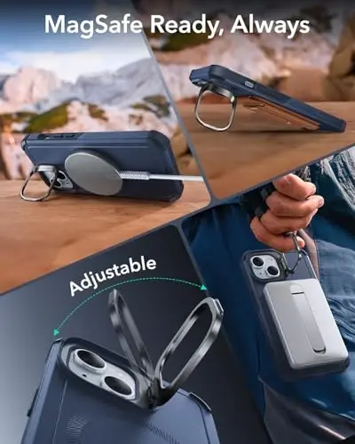 ESR для iPhone 15 чехол с подставкой, защита от падения с высоты 7 метров по военному стандарту, прочный магнитный чехол, совместим с аксессуарами MagSafe, Cyber Series, синий - 5
