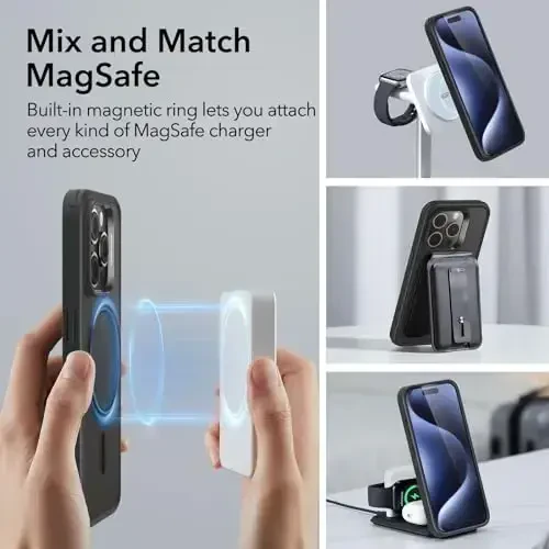 ESR для iPhone 15 Pro Max Чехол, Совместим с MagSafe, Защита военного класса, Устойчивость к пожелтению, Устойчивая к царапинам задняя часть, Магнитный чехол для телефона iPhone 15 Pro Max, Классическая серия, Матовый черный - 6