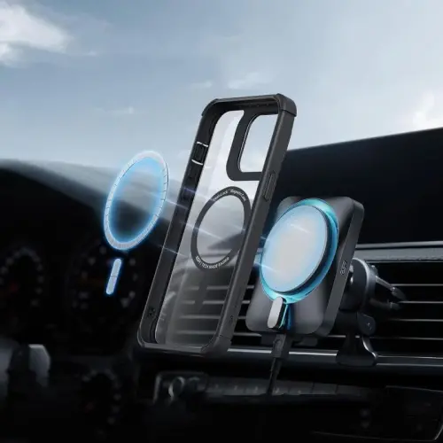 ESR для iPhone 15 Pro с подставкой, совместимый с MagSafe, противоударный чехол военного класса, встроенная защитная пленка из закаленного стекла 9H+, серия Armor, прозрачный черный - 11