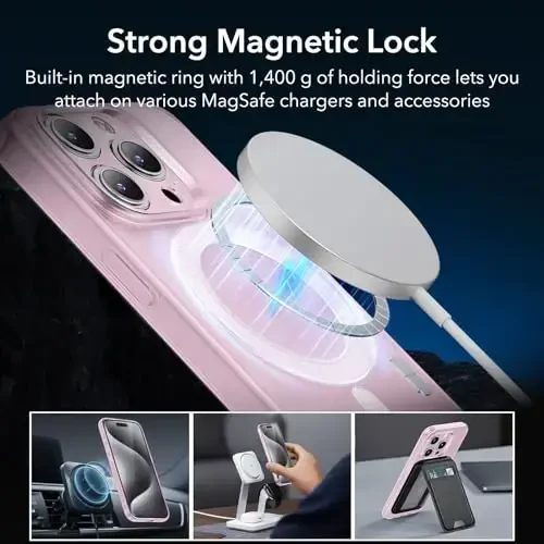 ESR для iPhone 15 Pro, совместимый с MagSafe, защита военного класса, устойчивость к пожелтению и царапинам, магнитный чехол для iPhone 15 Pro, Zero Series, матовый розовый - 5