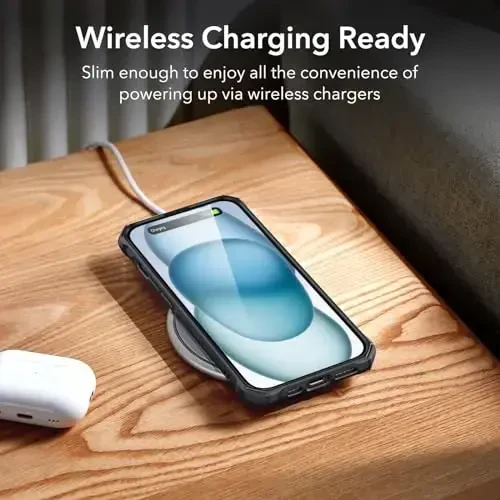 ESR для iPhone 15, защита военного класса с амортизирующими углами, устойчивая к царапинам и не желтеющая акриловая задняя панель, тонкий защитный чехол, серия Air-Armor, матовый черный - 6