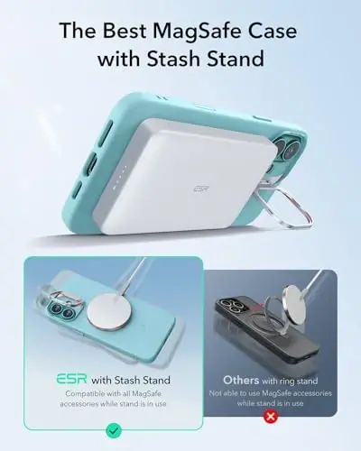 ESR для iPhone 16 Case, Camera Control Button Silicone Case with Stand, Compatible with MagSafe, Built-in Camera Stash Stand, Magnetic Phone Case for iPhone 16 Pro Max,Cloud Series,Teal - 3
