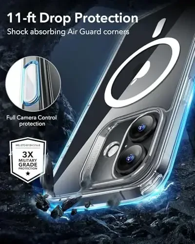 ESR для iPhone 16 Case, Camera Control, Compatible with MagSafe, Shockproof Military-Grade Protection, Magnetic Phone Case for iPhone 16, Classic Hybrid Case (HaloLock), Clear - 6