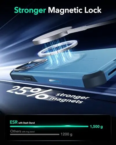 ESR для iPhone 16 Case with Stash Stand, Camera Control, 23FT Military-Grade Shock-Absorbing Drop Protection, Compatible with MagSafe Accessories, Magnetic Cyber Series, Light Blue - 7