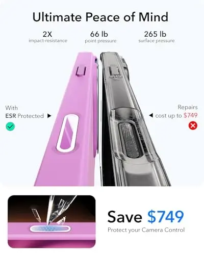 ESR для iPhone 16 Plus, чехол с кнопкой управления камерой, совместим с MagSafe, чехол с защитой военного класса, встроенная подставка, устойчивая к царапинам задняя крышка, Classic Series, матовый розовый - 6