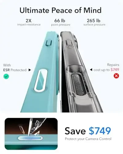 ESR для iPhone 16 Plus, чехол с кнопкой управления камерой, совместимый с MagSafe, защитный чехол военного класса, встроенная подставка, устойчивая к царапинам задняя крышка, серия Classic, прозрачный зеленый - 6