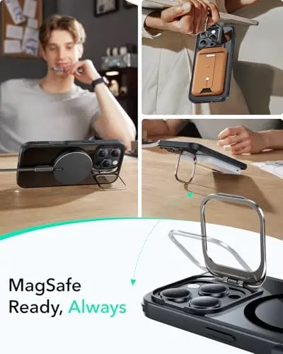 ESR для iPhone 16 Pro Case, совместимый с MagSafe, защитный чехол военного класса, встроенная подставка для хранения, устойчивая к царапинам задняя крышка, классическая серия, прозрачный черный - 5