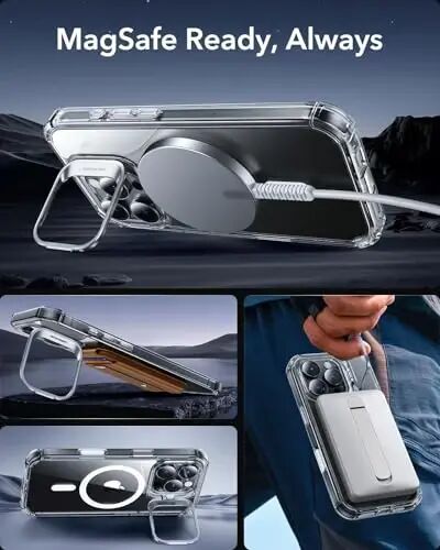 ESR для iPhone 16 Pro Case with Stand, Camera Control Button Compatible with MagSafe, Full-Body Military-Grade Drop Proof Case with Built-in 9H+ Tempered Glass Screen Protector, Clear - 2