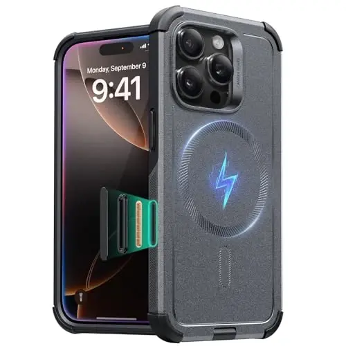 ESR для iPhone 16 Pro, чехол, 7-кратная защита от падений по военному стандарту, прочный амортизирующий чехол с кнопкой управления камерой, совместимый с аксессуарами MagSafe, серия Cyber, серый - ESR