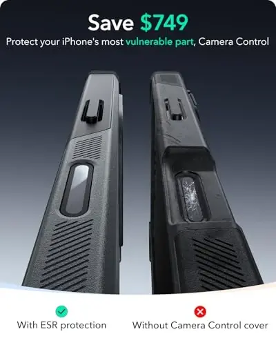 ESR для iPhone 16 Pro, чехол, 7-кратная защита от падений по военному стандарту, прочный амортизирующий чехол с кнопкой управления камерой, совместимый с аксессуарами MagSafe, серия Cyber, серый - 3