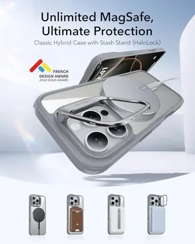 ESR для iPhone 16 Pro, чехол с MagSafe, защита военного класса, встроенная подставка, защита от царапин, серия Classic, прозрачно-серый - 3