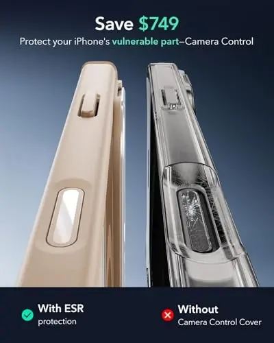 ESR для iPhone 16 Pro Чехол с подставкой, кнопка управления камерой Совместимость с MagSafe, защита от падений военного класса для всего тела со встроенной защитной пленкой экрана из закаленного стекла 9H+, прозрачное золото - 3