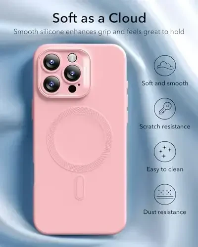 ESR для iPhone 16 Pro Max Case с MagSafe, поддерживает магнитную зарядку, гладкий и тонкий силиконовый чехол, противоударный, полная защита экрана и камеры, мягкая подкладка из микрофибры, розовый - 5