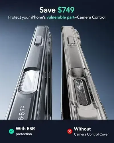 ESR для iPhone 16 Pro Max Case с подставкой, кнопкой управления камерой, совместим с MagSafe, противоударный чехол военного класса, встроенная защитная пленка из закаленного стекла 9H+, прозрачный - 10