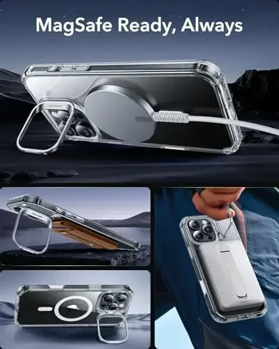 ESR для iPhone 16 Pro Max Case с подставкой, кнопкой управления камерой, совместим с MagSafe, противоударный чехол военного класса, встроенная защитная пленка из закаленного стекла 9H+, прозрачный - 6