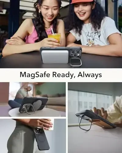 ESR для iPhone 16 Pro Max Case, Silicone Case with Stand, Compatible with MagSafe, Built-in Camera Stash Stand, Magnetic Phone Case for iPhone 16 Pro Max, Cloud Series, Black - 4