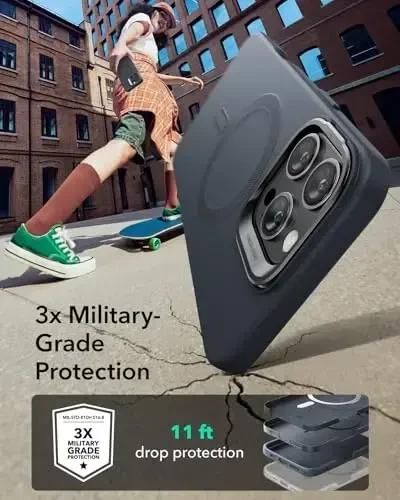 ESR для iPhone 16 Pro Max Case, Silicone Case with Stand, Compatible with MagSafe, Built-in Camera Stash Stand, Magnetic Phone Case for iPhone 16 Pro Max, Cloud Series, Black - 6