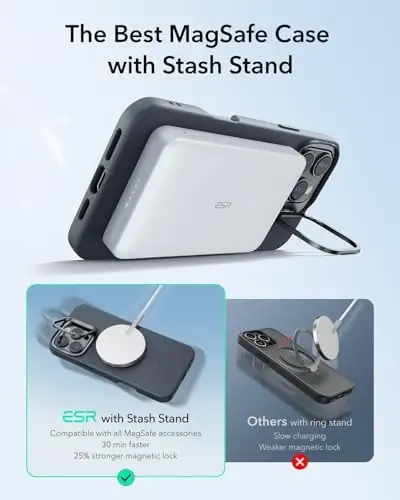 ESR для iPhone 16 Pro Max Case, Silicone Case with Stand, Compatible with MagSafe, Built-in Camera Stash Stand, Magnetic Phone Case for iPhone 16 Pro Max, Cloud Series, Black - 5