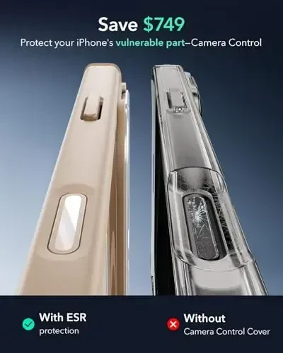 ESR для iPhone 16 Pro Max Чехол с подставкой, кнопка управления камерой Совместимость с MagSafe, противоударный чехол военного класса, встроенная защитная пленка для экрана из закаленного стекла 9H+, прозрачное золото - 3