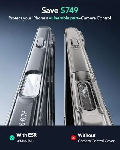ESR для iPhone 16 Pro Max чехол с подставкой, кнопкой управления камерой, совместимый с MagSafe, противоударный чехол военного класса по всему корпусу со встроенной защитной пленкой из закаленного стекла 9H+, прозрачный - 3