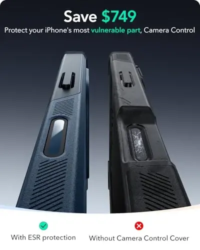 ESR для iPhone 16 Pro Max с подставкой Stash, управлением камерой, защита от падения с военной степенью защиты 23 фута, совместимость с аксессуарами MagSafe, магнитная серия Cyber, темно-синий - 10