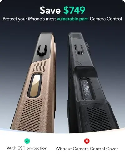 ESR для iPhone 16 Pro Max с подставкой Stash, управлением камерой, защита от падения с высоты 7 м, совместим с MagSafe, магнитная серия Cyber, золото - 4