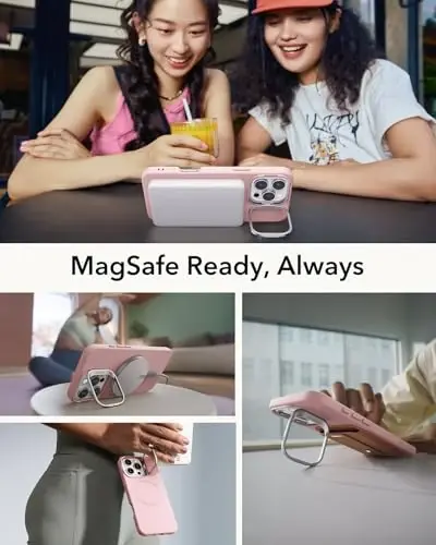 ESR для iPhone 16 Pro Max, силиконовый чехол с подставкой, совместимый с MagSafe, встроенная подставка для камеры, магнитный чехол для iPhone 16 Pro Max, Cloud Series, розовый - 6