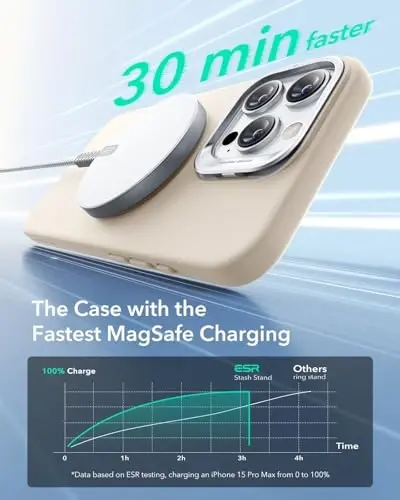 ESR для iPhone 16 Pro Max, силиконовый чехол с подставкой, совместимый с MagSafe, встроенная подставка для камеры, магнитный чехол для iPhone 16 Pro Max, серия Cloud, светло-коричневый - 5