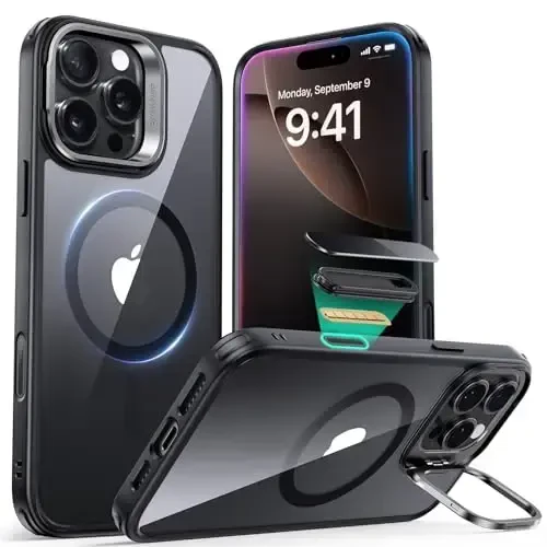 ESR для iPhone 16 Pro Max, совместимый с MagSafe, защитный чехол военного класса для iPhone 16 Pro Max, встроенная подставка, устойчивая к царапинам задняя крышка, Classic Series, Clear Black - 1