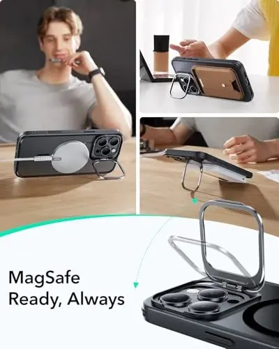 ESR для iPhone 16 Pro Max, совместимый с MagSafe, защитный чехол военного класса для iPhone 16 Pro Max, встроенная подставка, устойчивая к царапинам задняя крышка, Classic Series, Clear Black - 5