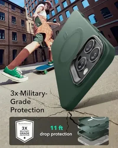 ESR для iPhone 16 Pro, силиконовый чехол с подставкой, совместим с MagSafe, военная защита, встроенная подставка для камеры, магнитный чехол для iPhone 16 Pro, серия Cloud, зеленый - 3