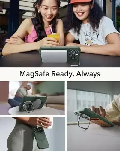 ESR для iPhone 16 Pro, силиконовый чехол с подставкой, совместим с MagSafe, военная защита, встроенная подставка для камеры, магнитный чехол для iPhone 16 Pro, серия Cloud, зеленый - 6