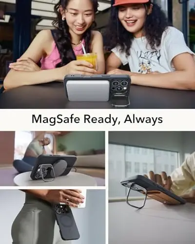 ESR для iPhone 16 Pro, силиконовый чехол с подставкой, совместимый с MagSafe, защита военного класса, встроенная подставка для камеры, магнитный чехол для iPhone 16 Pro, Cloud Series, черный - 3