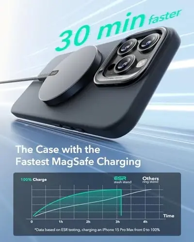 ESR для iPhone 16 Pro, силиконовый чехол с подставкой, совместимый с MagSafe, защита военного класса, встроенная подставка для камеры, магнитный чехол для iPhone 16 Pro, Cloud Series, черный - 6